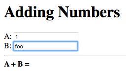 A: 1, B: foo, A + B = <blank>