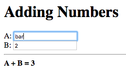 A: bar, B: 2, A + B = 3